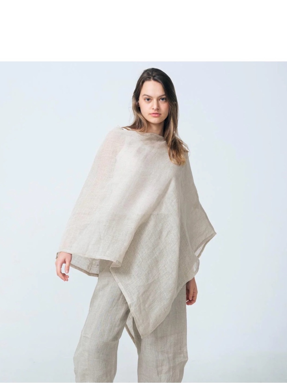 Light Linen Poncho in Natural Beige